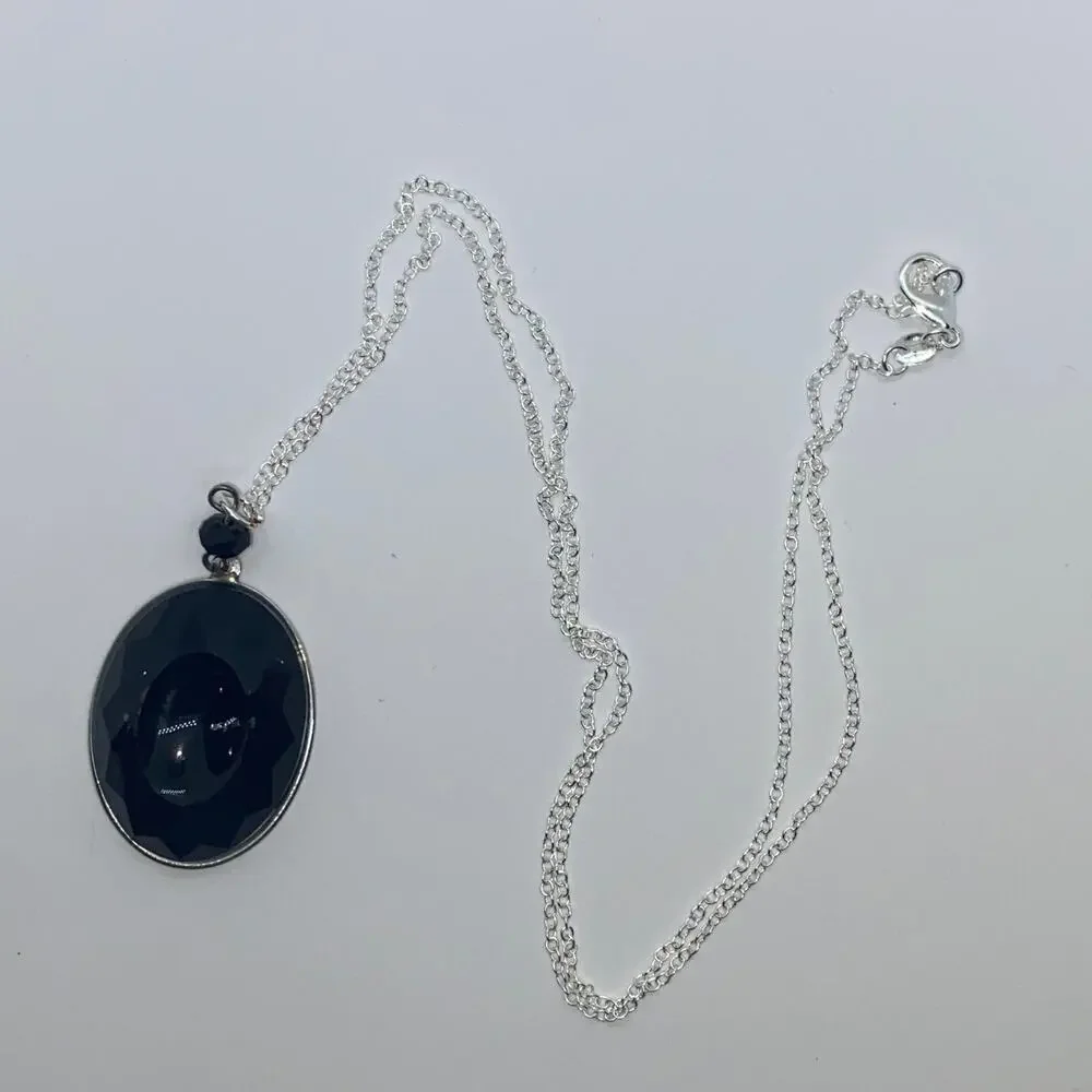 Silver-Tone Black Textured Pendant Necklace